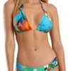 Colorful Tropical Print Halter Triangle Bikini - Caribe Maresia