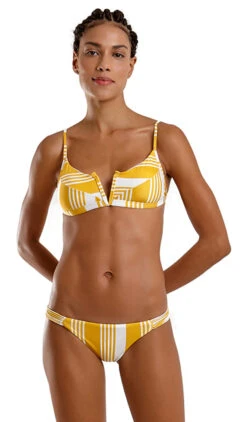 Yellow & White Striped V-bralette Bikini - Joy Nasca
