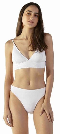 White Ribbed Longline Bikini - Light Branco