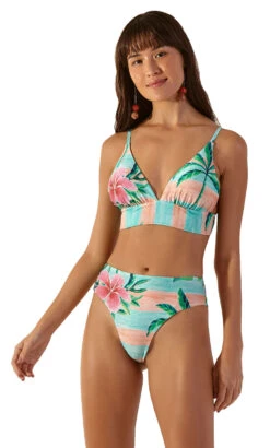 Colorful Tropical Longline Bralette Bikini - Pacifico Levemente
