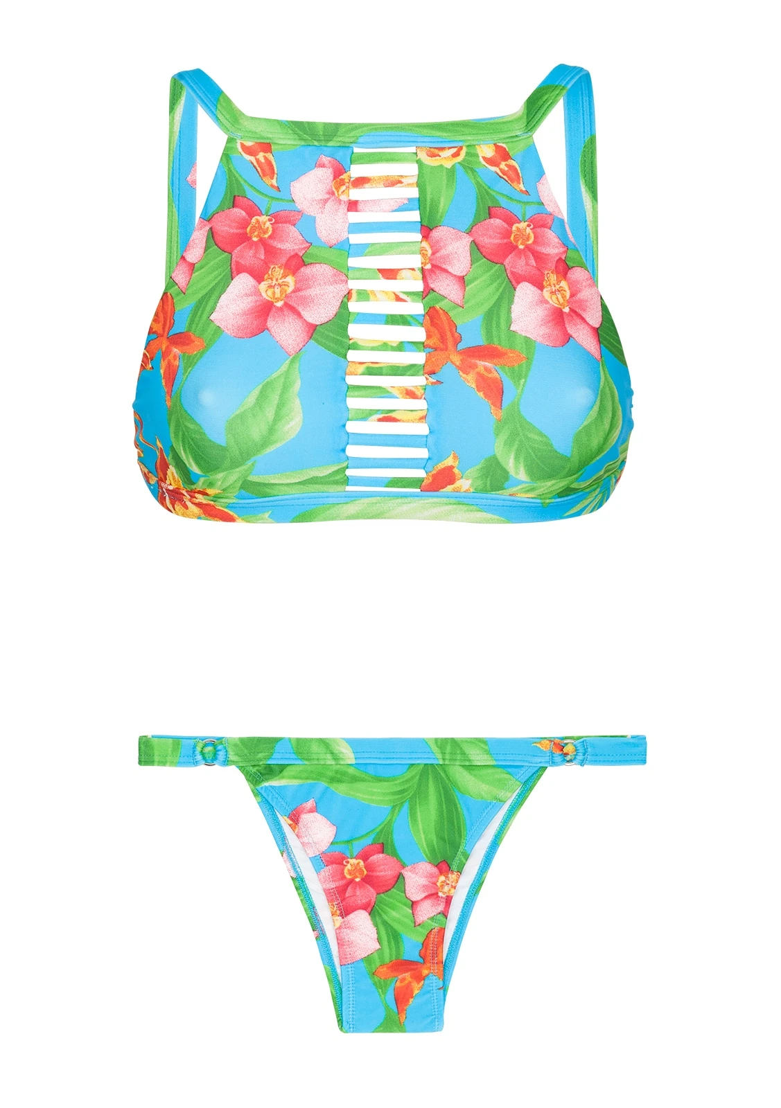Floral Crop Top Bikini, Strappy Neckline - Aloha Cropped Tiras