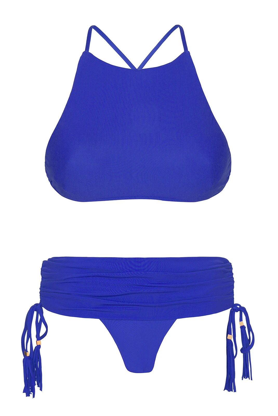 Deep Blue Bikini With Crop Top And Skirt-style Bottom - Ambra Jupe Planetario