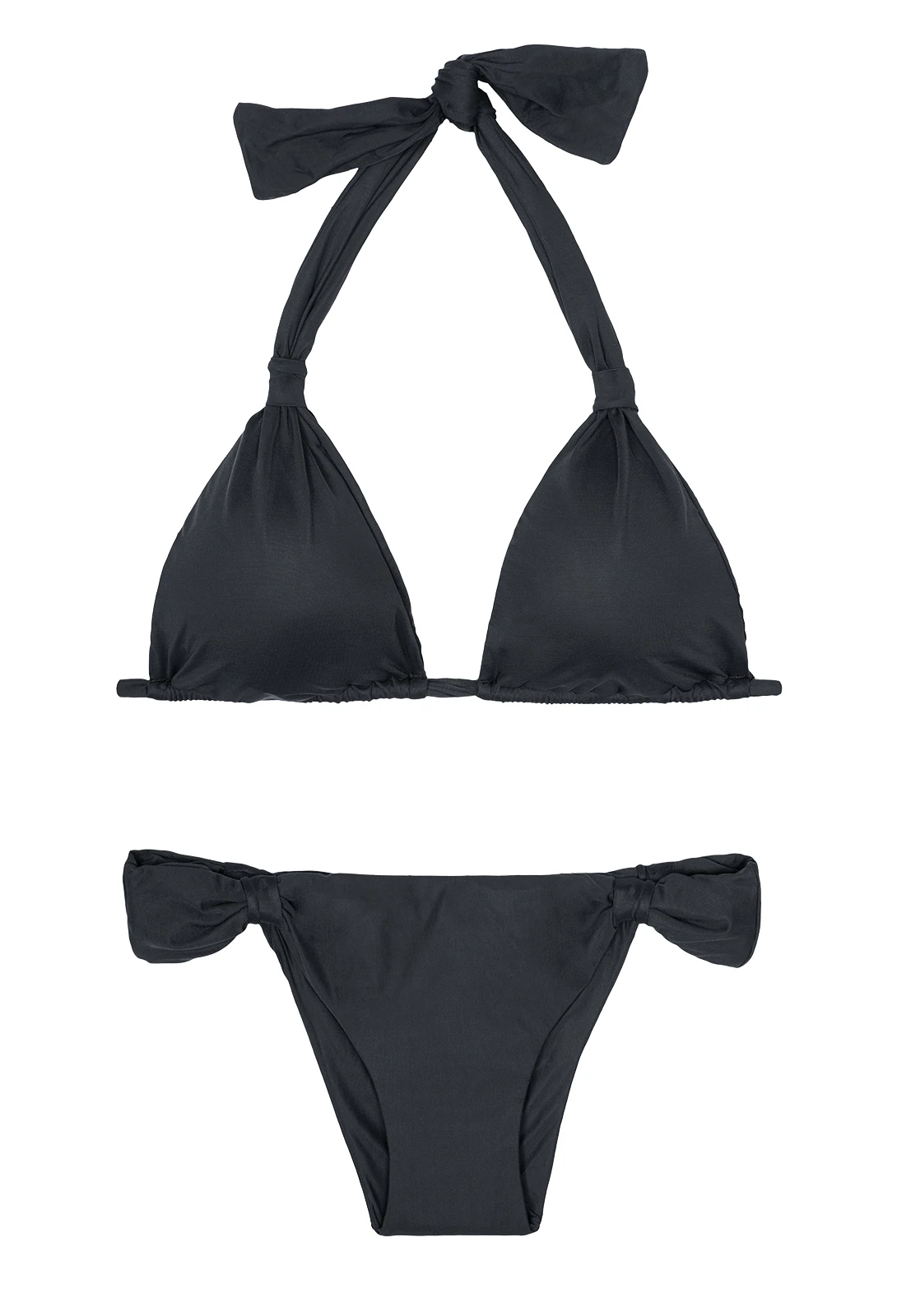 Black Triangle Halter Top Bikini, Low-cut Bottoms - Ambra Mel Preto