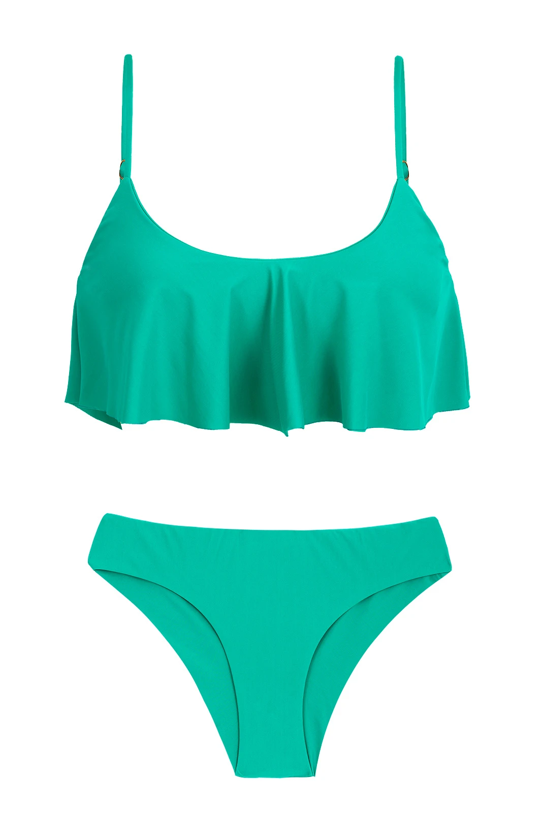 Frilled Green Bikini With Fixed Scrunch Bottom - Bahamas Babado