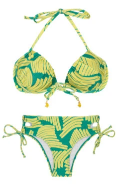 Larger Side Brazilian Bikini In Green Banana Print - Banana Yellow Balconet