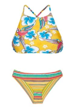 Crop Top Bikini With A Mixture Of Yellow Prints - Canarinho Sporty