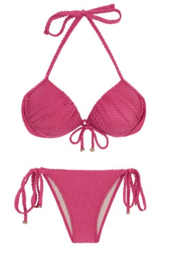 Textured Fuchsia Pink Side-tie Balconette Bikini - Cloque Lichia Balconet