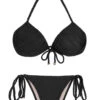 Black Side-tie Textured Brazilian Push Up Bikini - Cloque Preto Balconet