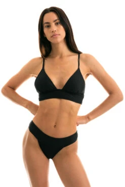 Black Bikini With Wide Band And Textured Fabric - Cloque Preto Tri Cos