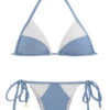 White & Denim Blue Bi-material Side-tie Brazilian Bikini - Garoa White Tri