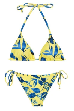 Accessorized Plant Yellow Side-tie Brazilian Bikini - Lemon Flower Invisible