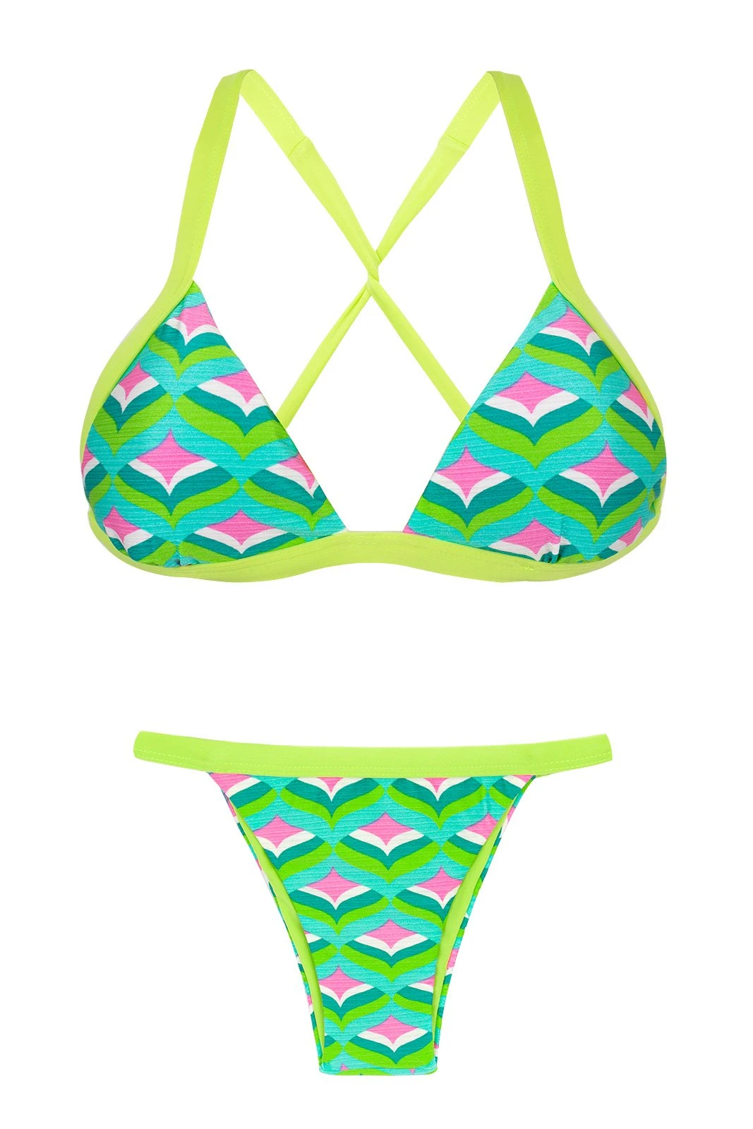Fixed Triangle Bikini With Green Borders - Mermaid Tri