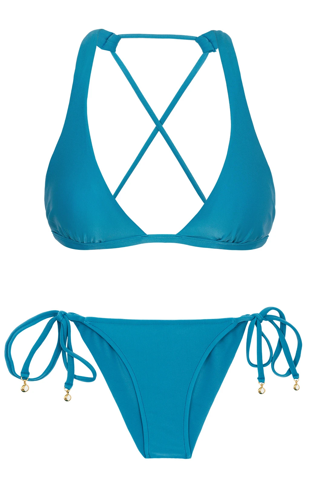 Blue Crossover Triangle Halter Bikini With Scrunch Bottom - Nilo Cortinao