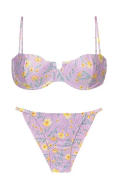 Textured Pastel Floral Cheeky Bikini With Balconette Top - Set Canola Balconet Cheeky-fixo