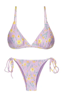 Purple Brazilian Side-tie Bikini With Flowers - Set Canola Tri-fixo Ibiza