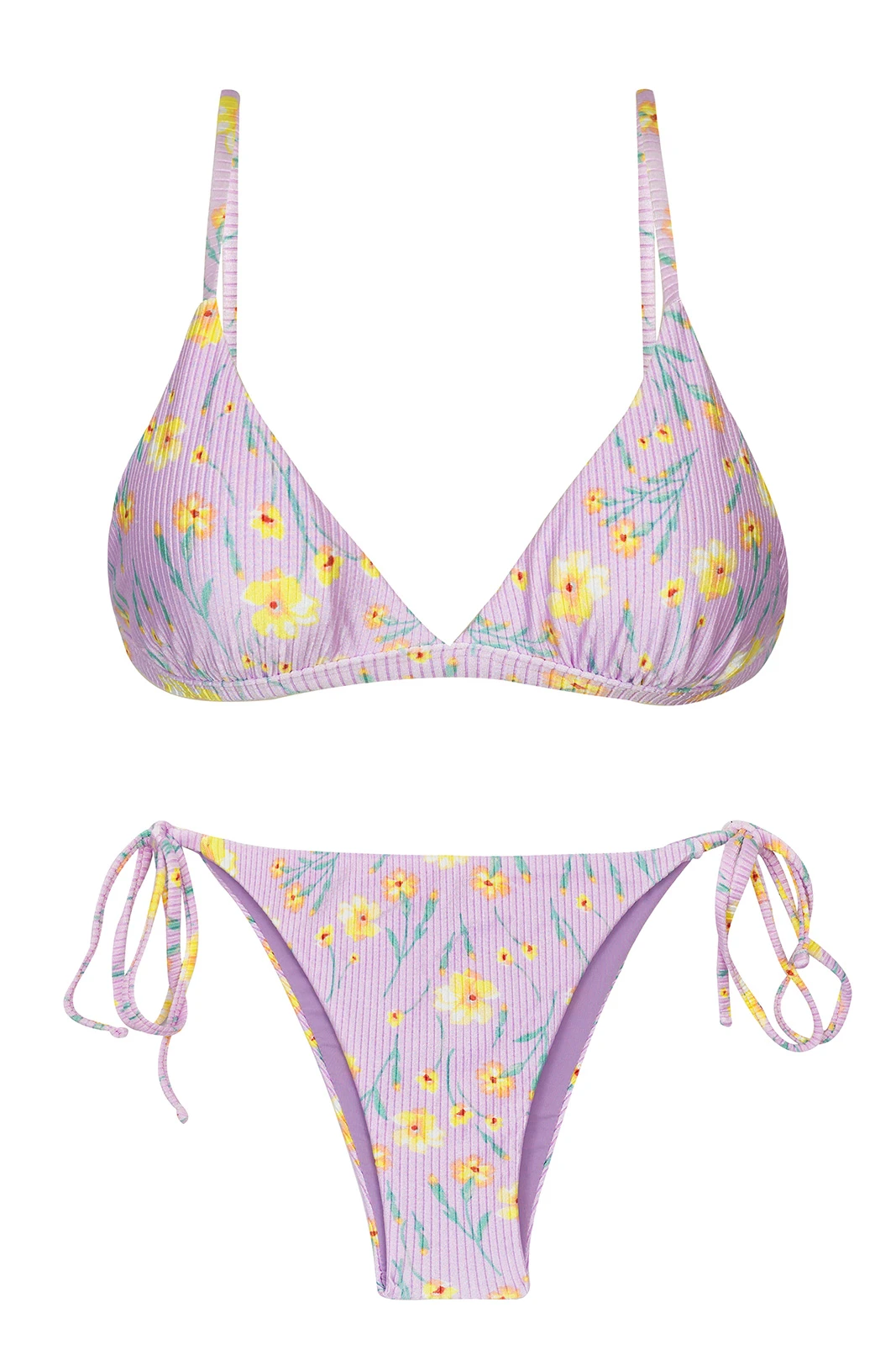 Purple Brazilian Side-tie Bikini With Flowers - Set Canola Tri-fixo Ibiza