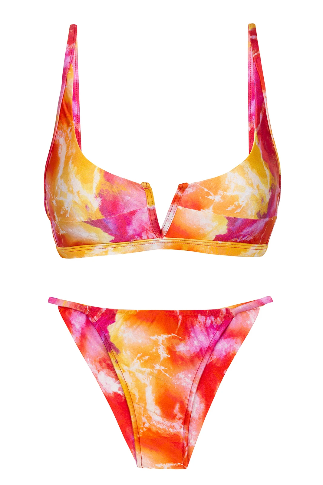 Tie-dye Red / Orange Cheeky Bikini With V Bralette Top - Set Tiedye-red Bra-v Cheeky-fixa