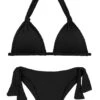 Black Textured Side-tie Brazilian Bikini With A Halter Top - Set Dots-black Tri-mel Italy