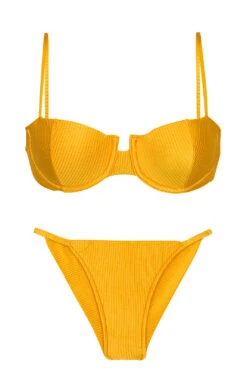 Textured Yellow Cheeky Bikini With Balconette Top - Set Eden-pequi Balconet Cheeky-fixa