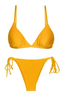 Textured Yellow Side-tie Bikini - Set Eden-pequi Tri-fixo Ibiza