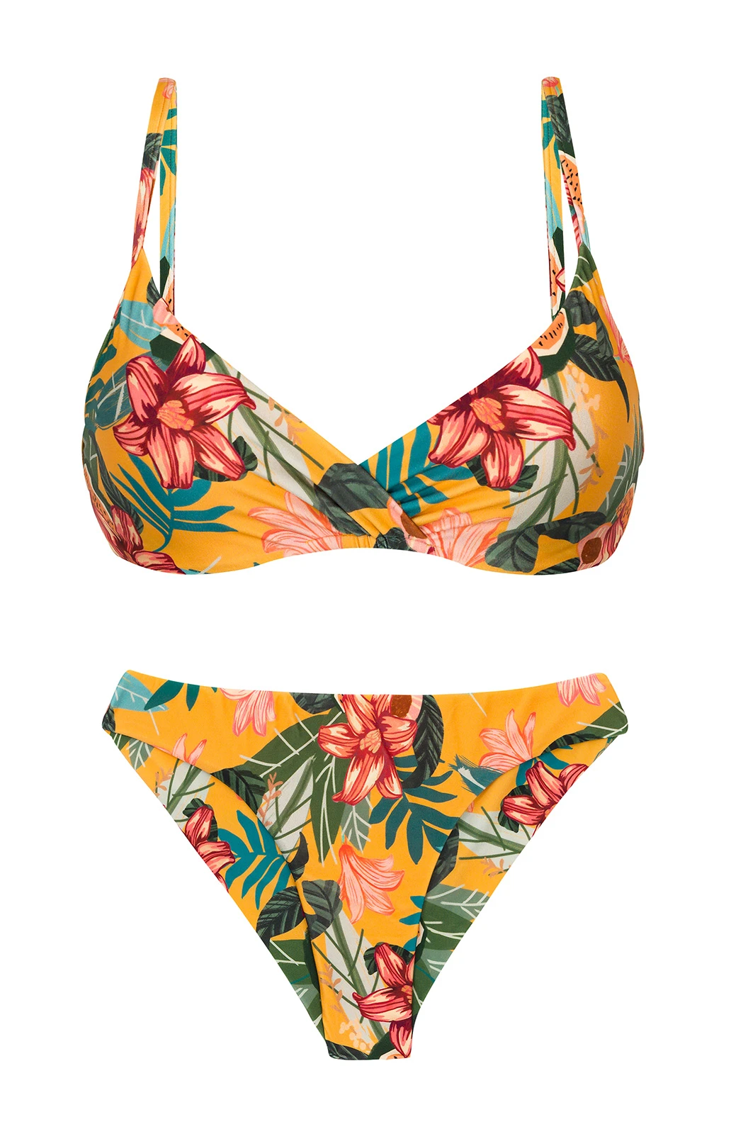 Orange Yellow Underwired Bralette Bikini In Floral Print - Set Lis Balconet-inv Nice