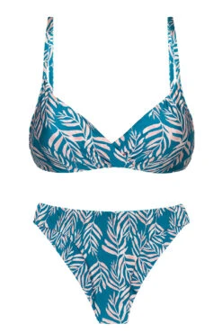 Blue Underwired Bralette Bikini In Leaves Print - Set Palms-blue Balconet-inv Nice