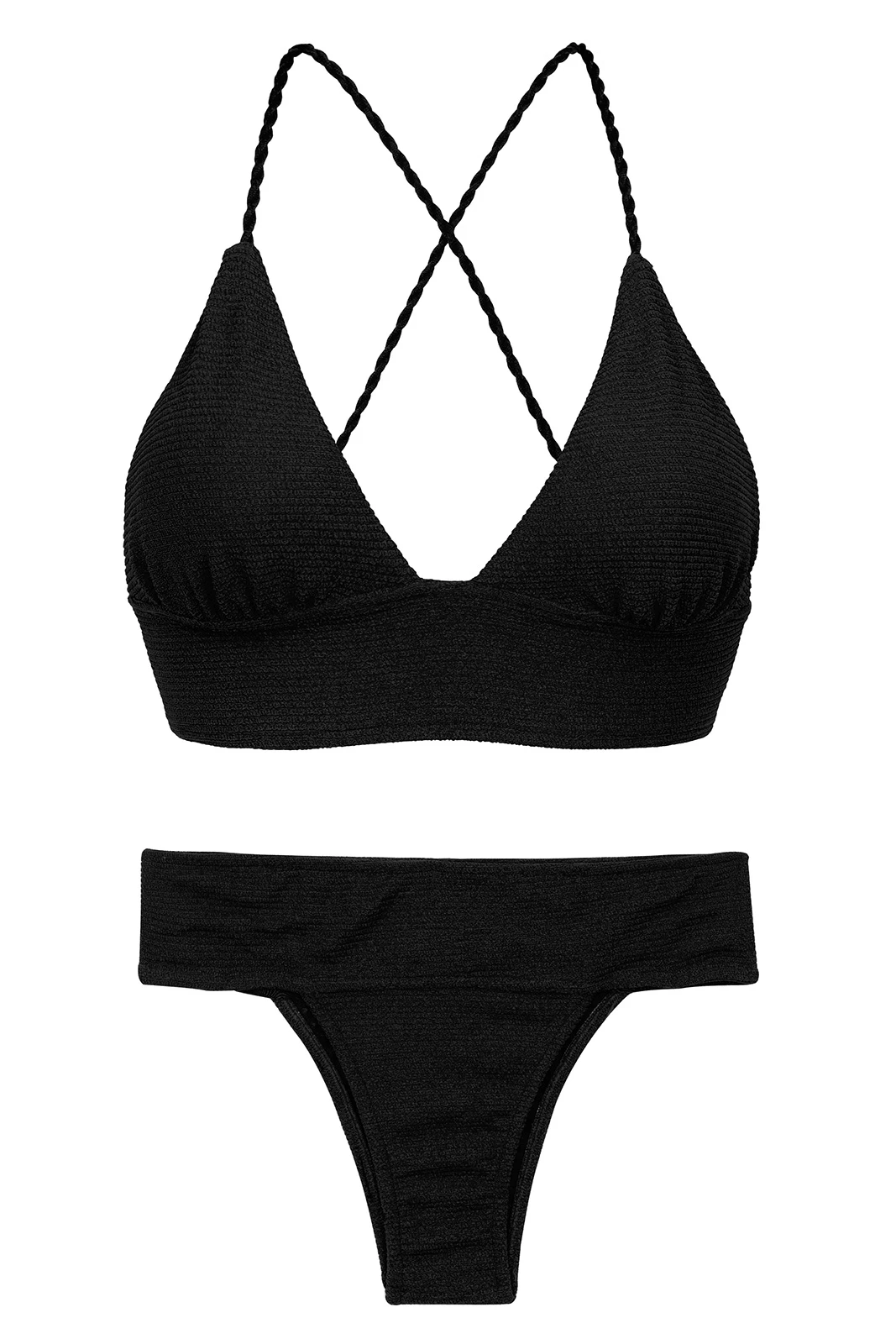 Textured Black Crossed Bralette Bikini - Set St-tropez-black Tri-cos Rio-cos