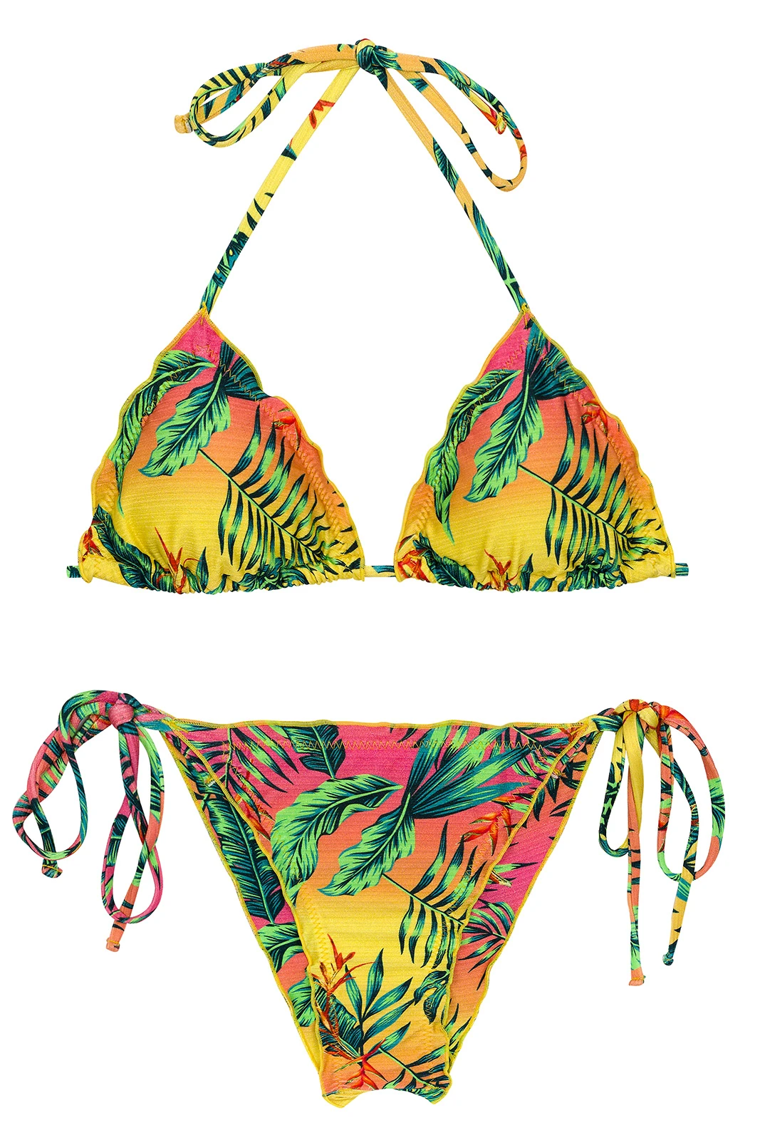 Multicolored Tropical Scrunch Bikini With Wavy Edges - Set Sun-sation Tri Frufru