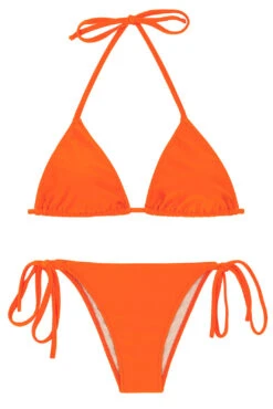 Accessorized Orange Side-tie Brazilian Bikini - Set Tangerina Tri-rol Lacinho