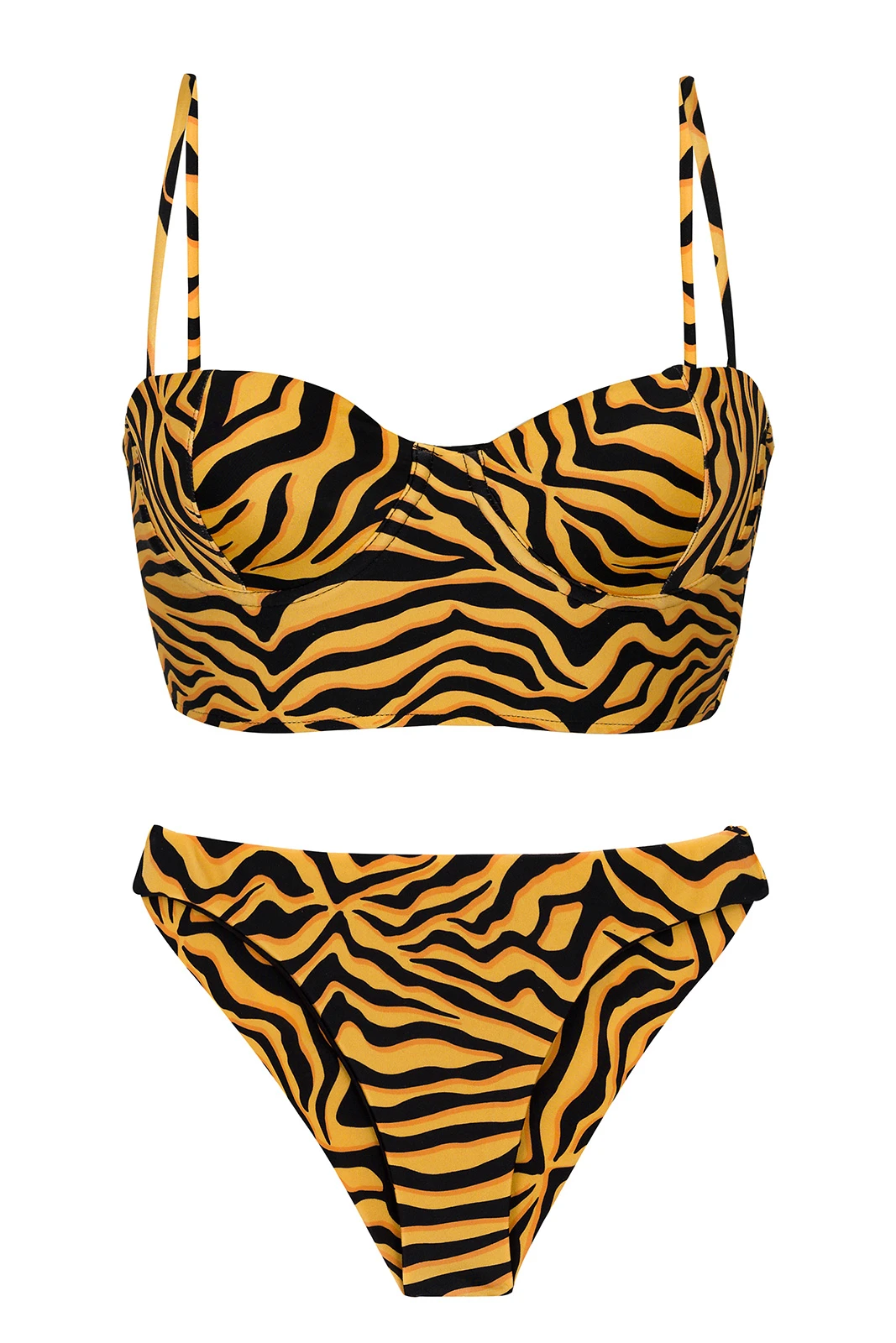 Orange & Black Tabby Lace-up Back Bralette Bikini With Scrunch Bottom - Set Wild-orange Balconet-anna Nice