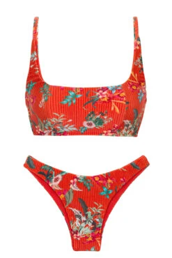 Red Floral High-leg Bikini With Sports Top - Set Wildflowers Bra-sport Lisboa