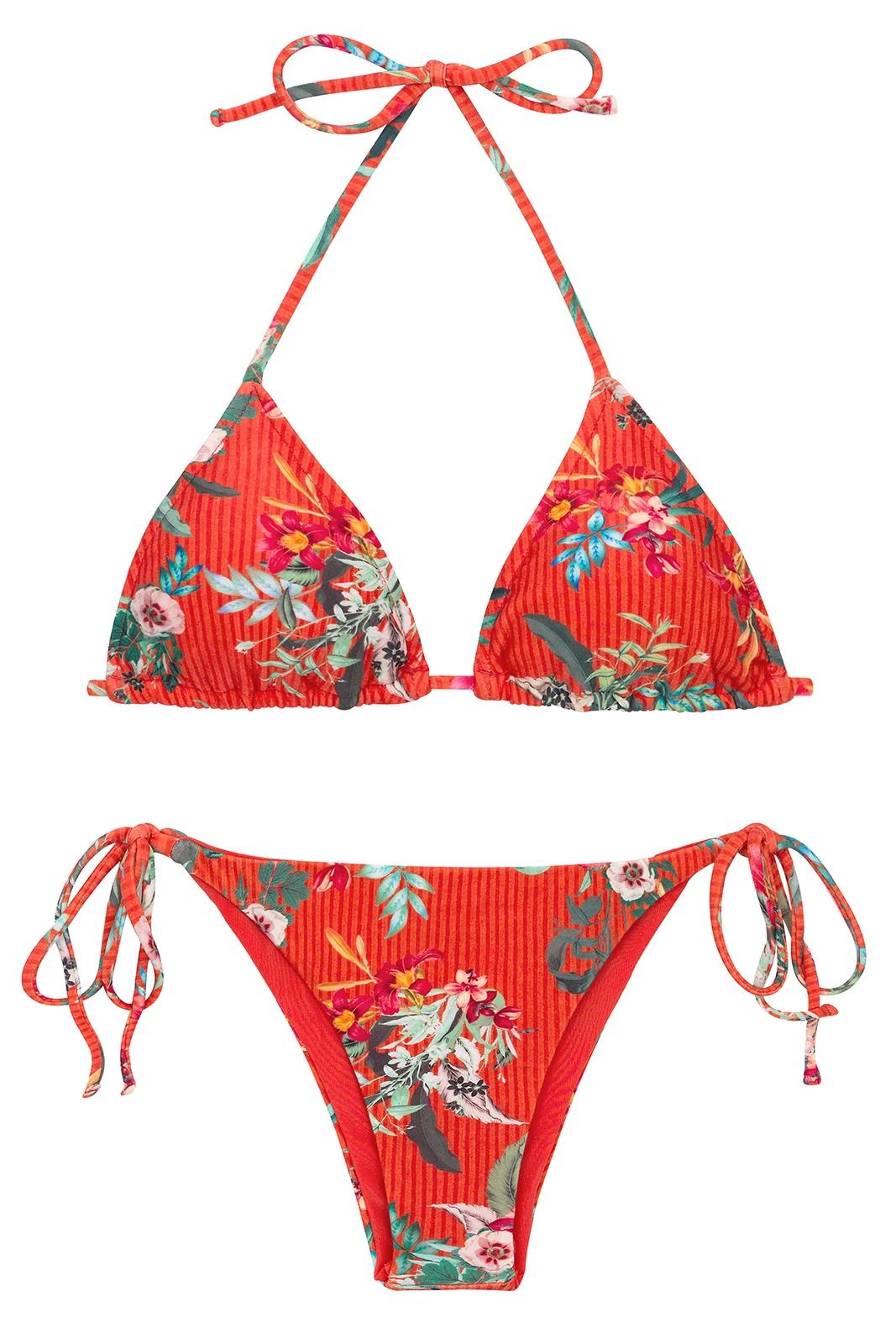 Red Floral Side-tie Brazilian Bikini - Set Wildflowers Tri-rol Ibiza