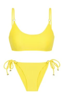 Lemon Yellow Side-tie Bikini With Bra Top - Strega Bra