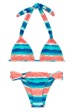 Blue / Coral Sliding Triangle Halter Bikini - Upbeat Cortinao