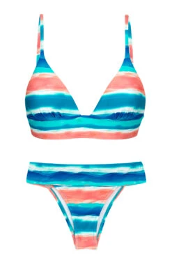 Blue And Coral Longline Triangle Bikini With Laced Back - Upbeat Tri Cos