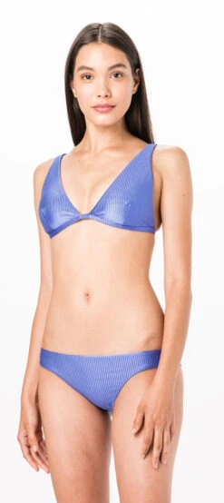 Lavender Blue Ribbed Halter Bikini - Longo Azul Liso Canelado