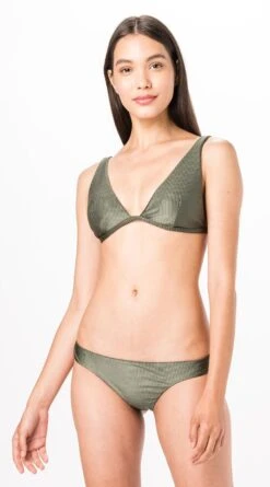 Khaki Ribbed Halter Bikini - Longo Verde Liso Canelado
